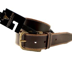 American Bison 100% Genuine Leather Brown Belt Mens Size 32 Top Grain Stitched